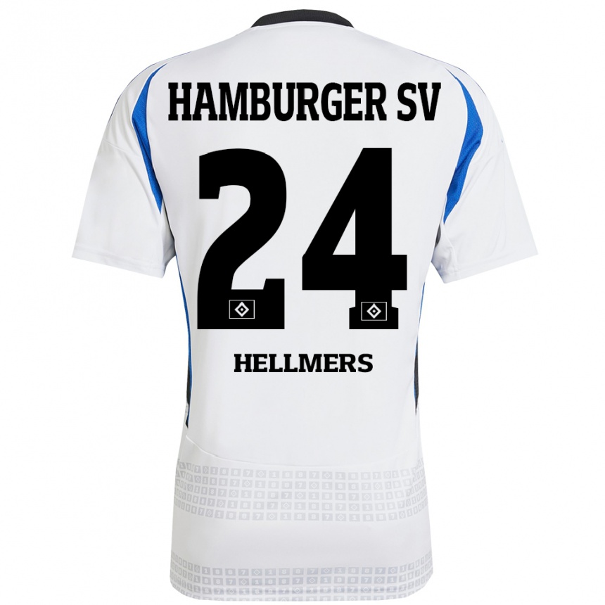 Kids Football Maximilian Hellmers #24 White Blue Home Jersey 2024/25 T-Shirt