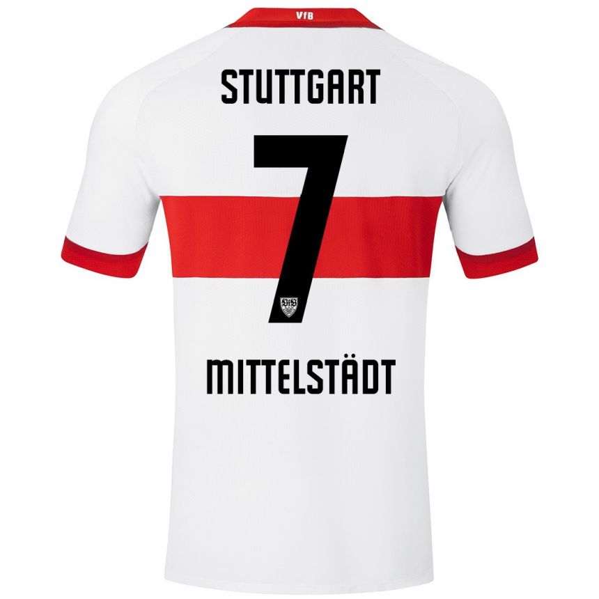 Kids Football Maximilian Mittelstädt #7 White Red Home Jersey 2024/25 T-Shirt