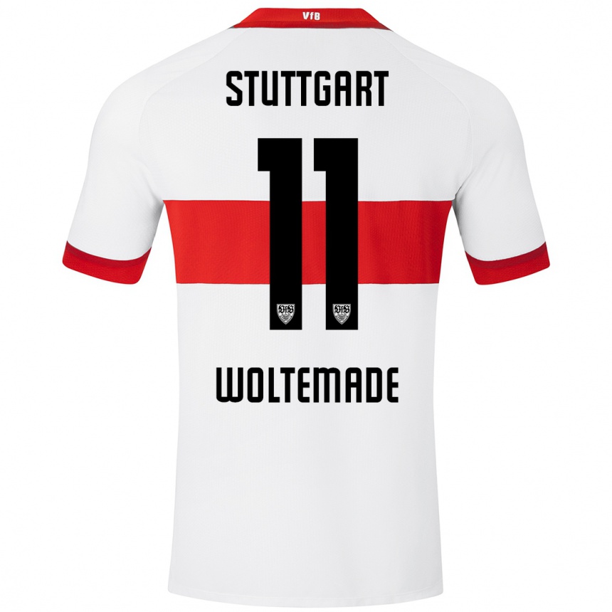 Kids Football Nick Woltemade #11 White Red Home Jersey 2024/25 T-Shirt