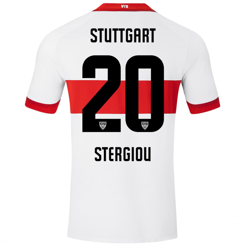 Kids Football Leonidas Stergiou #20 White Red Home Jersey 2024/25 T-Shirt