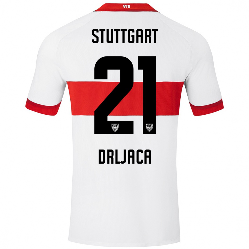 Kids Football Stefan Drljaca #21 White Red Home Jersey 2024/25 T-Shirt