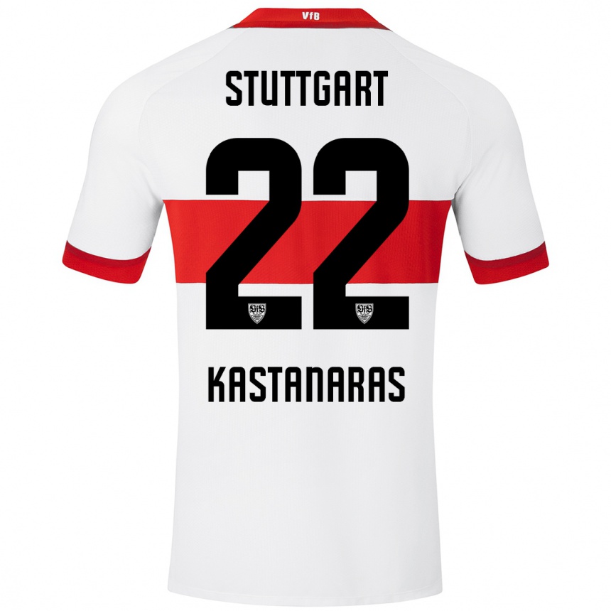 Kids Football Thomas Kastanaras #22 White Red Home Jersey 2024/25 T-Shirt