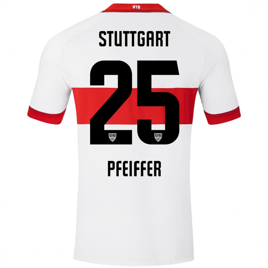 Kids Football Luca Pfeiffer #25 White Red Home Jersey 2024/25 T-Shirt