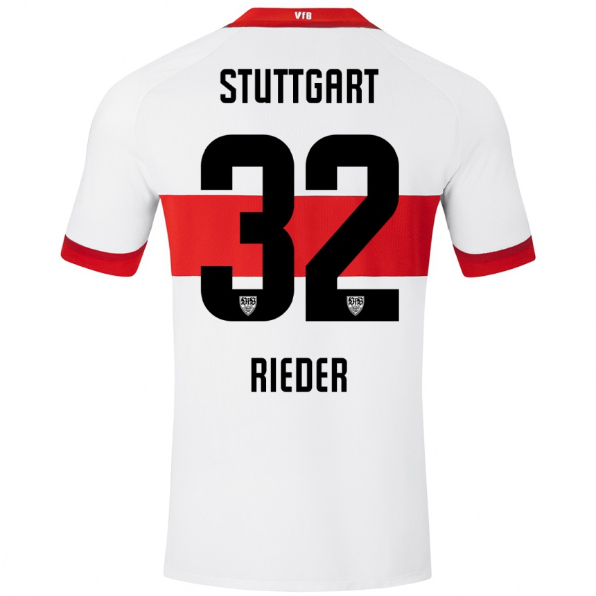 Kids Football Fabian Rieder #32 White Red Home Jersey 2024/25 T-Shirt