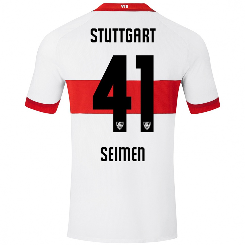 Kids Football Dennis Seimen #41 White Red Home Jersey 2024/25 T-Shirt