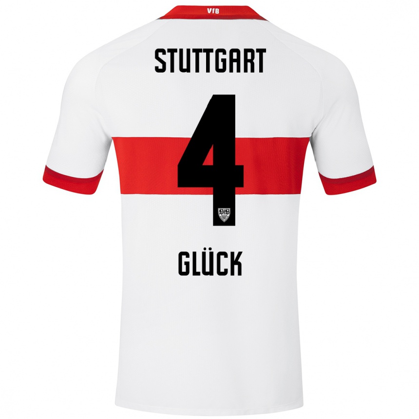 Kids Football Michael Glück #4 White Red Home Jersey 2024/25 T-Shirt