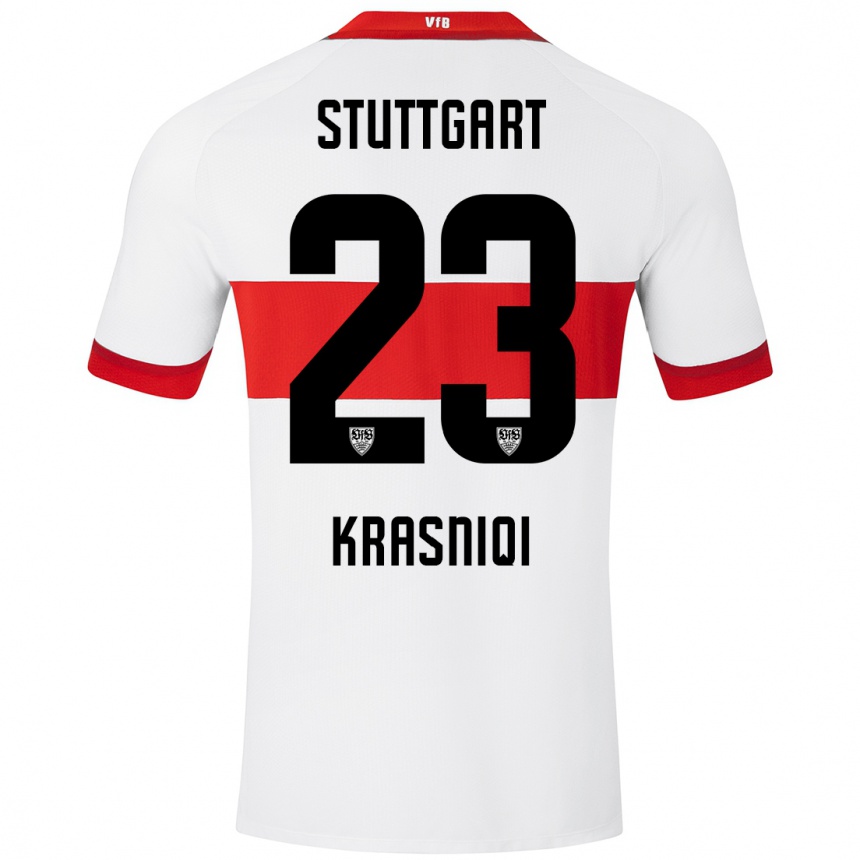 Kids Football Elton Krasniqi #23 White Red Home Jersey 2024/25 T-Shirt