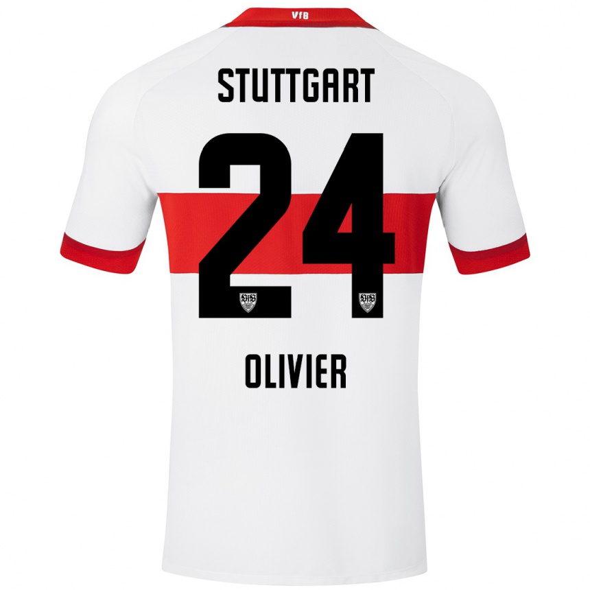 Kids Football Christopher Olivier #24 White Red Home Jersey 2024/25 T-Shirt