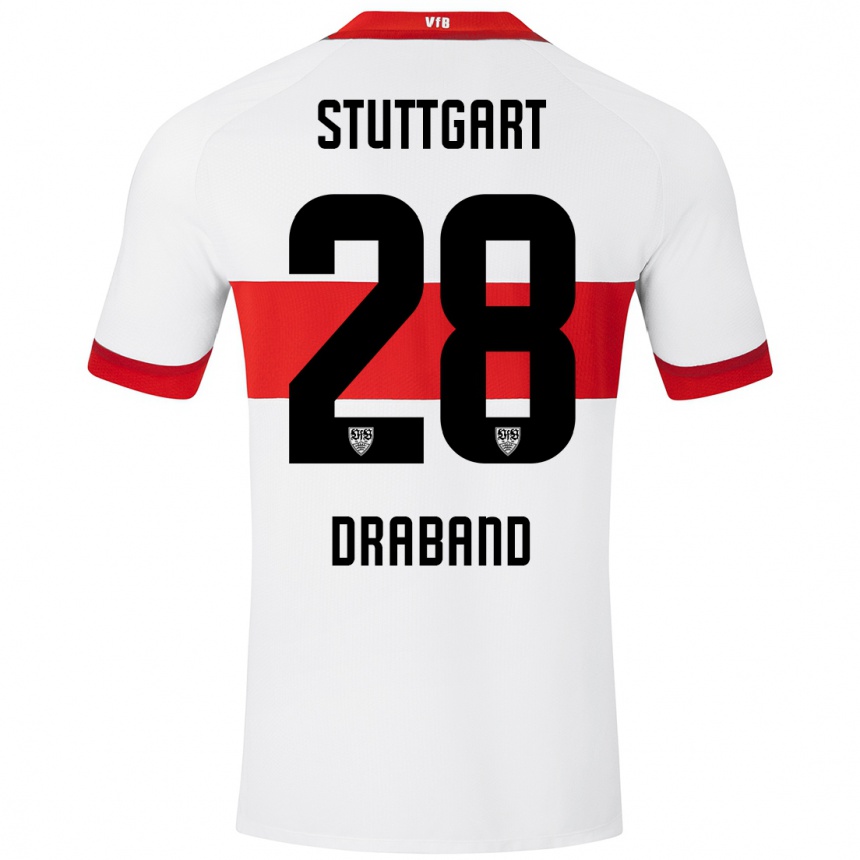 Kids Football Dominik Draband #28 White Red Home Jersey 2024/25 T-Shirt