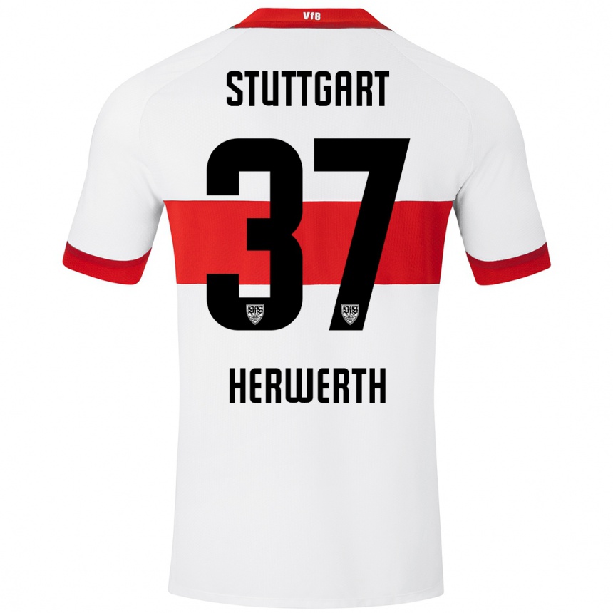 Kids Football Maximilian Herwerth #37 White Red Home Jersey 2024/25 T-Shirt