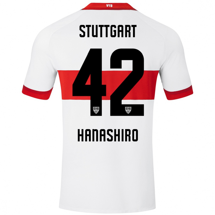 Kids Football Rinto Hanashiro #42 White Red Home Jersey 2024/25 T-Shirt