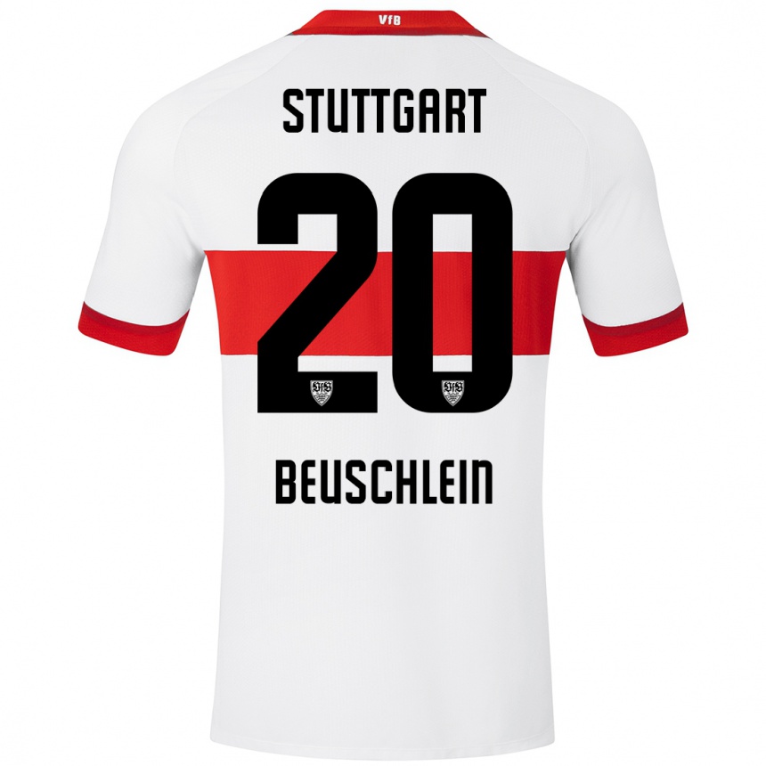 Kids Football Jana Beuschlein #20 White Red Home Jersey 2024/25 T-Shirt