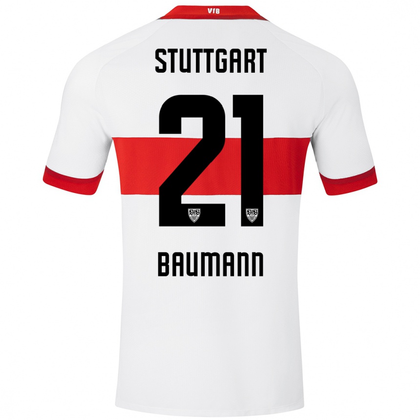 Kids Football Katharina Baumann #21 White Red Home Jersey 2024/25 T-Shirt