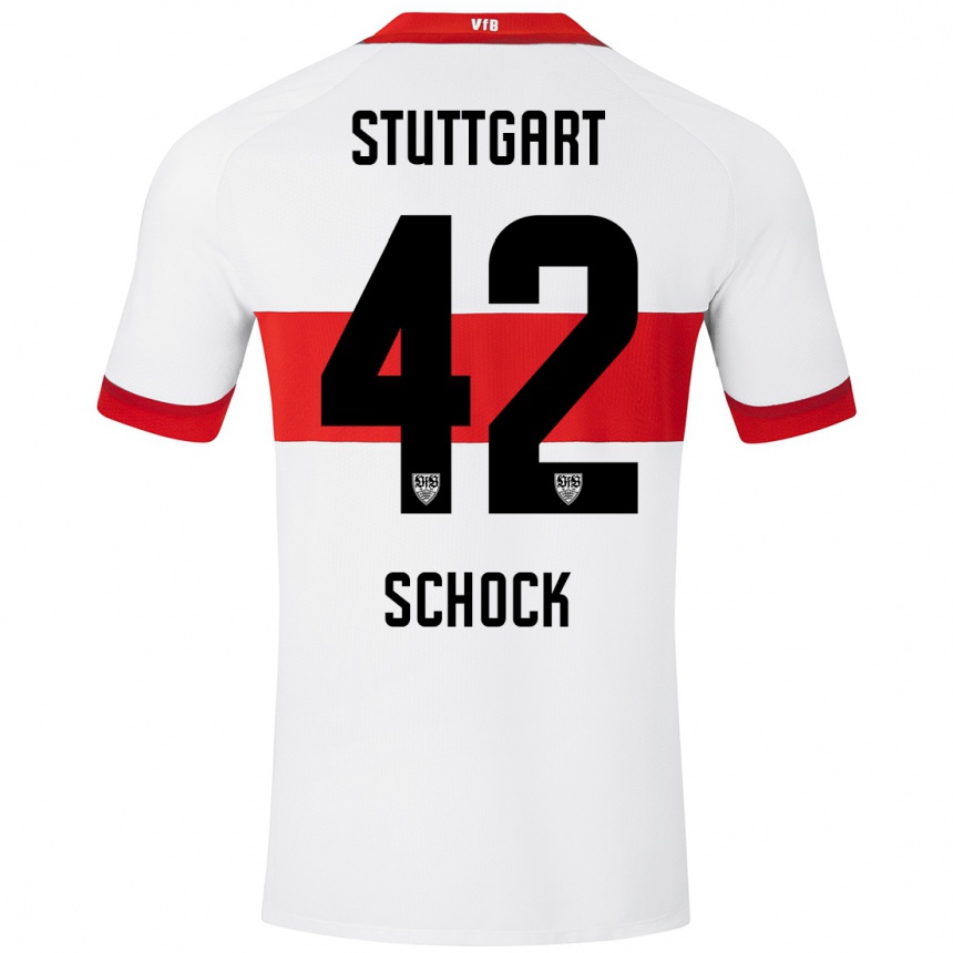 Kids Football Florian Schock #42 White Red Home Jersey 2024/25 T-Shirt