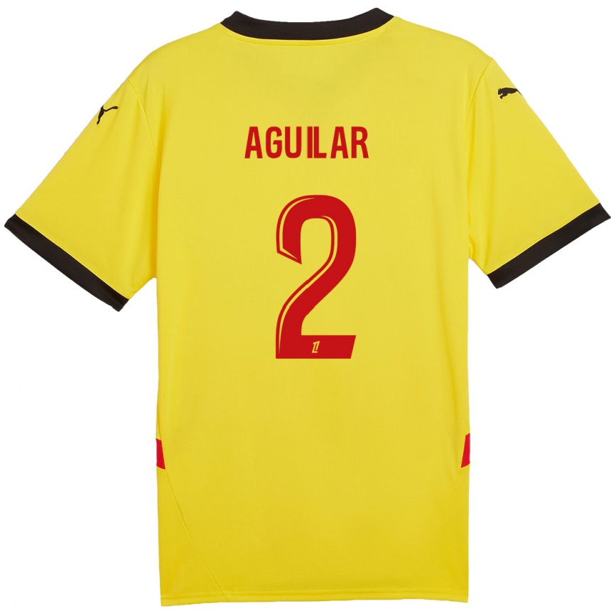 Kids Football Ruben Aguilar #2 Yellow Red Home Jersey 2024/25 T-Shirt