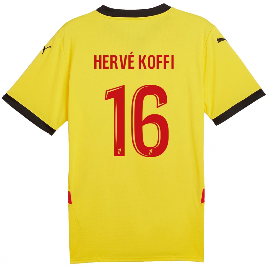 Kids Football Hervé Koffi #16 Yellow Red Home Jersey 2024/25 T-Shirt