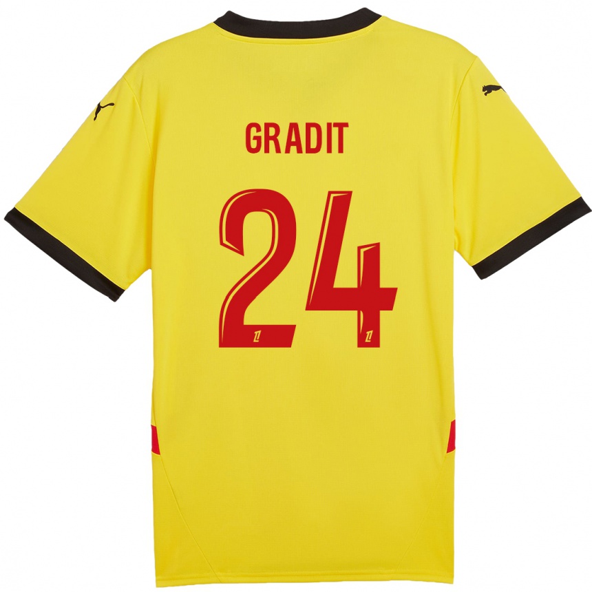 Kids Football Jonathan Gradit #24 Yellow Red Home Jersey 2024/25 T-Shirt