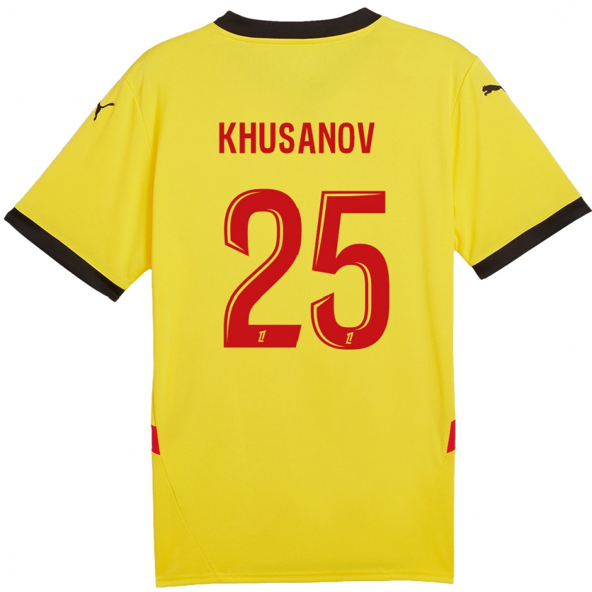 Kids Football Abdukodir Khusanov #25 Yellow Red Home Jersey 2024/25 T-Shirt