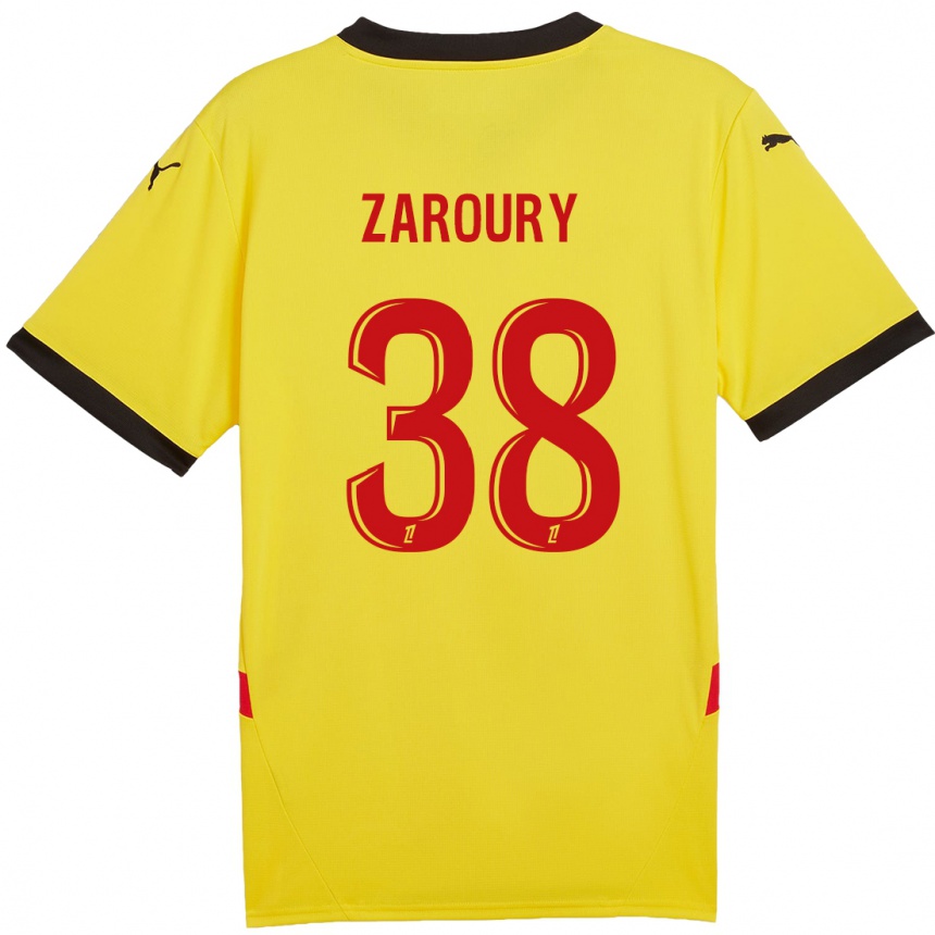 Kids Football Anass Zaroury #38 Yellow Red Home Jersey 2024/25 T-Shirt