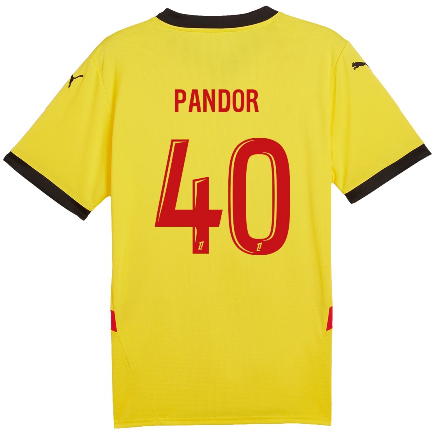 Kids Football Yannick Pandor #40 Yellow Red Home Jersey 2024/25 T-Shirt