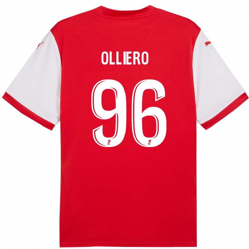 Kids Football Alexandre Olliero #96 Red White Home Jersey 2024/25 T-Shirt