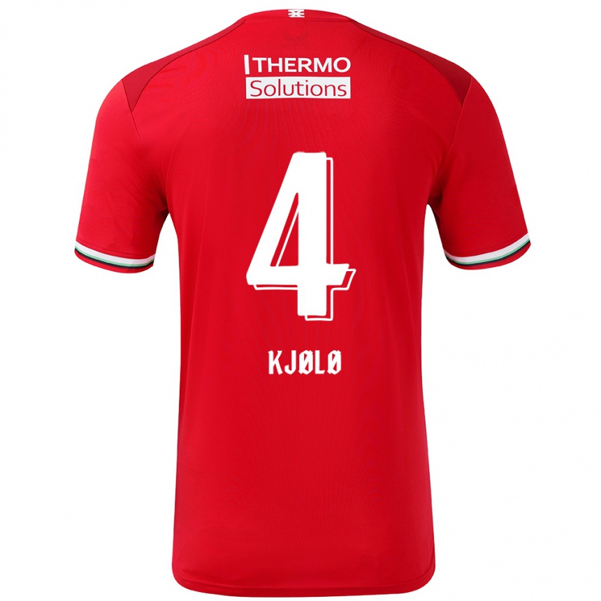 Kids Football Mathias Kjølø #4 Red White Home Jersey 2024/25 T-Shirt