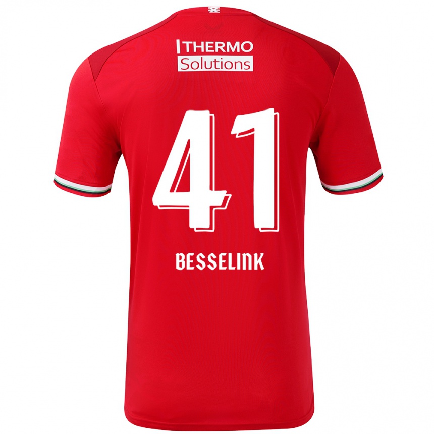 Kids Football Gijs Besselink #41 Red White Home Jersey 2024/25 T-Shirt