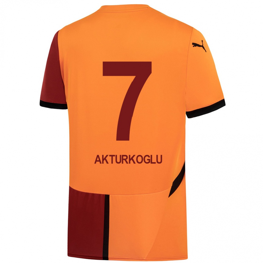 Kids Football Kerem Aktürkoğlu #7 Yellow Red Home Jersey 2024/25 T-Shirt