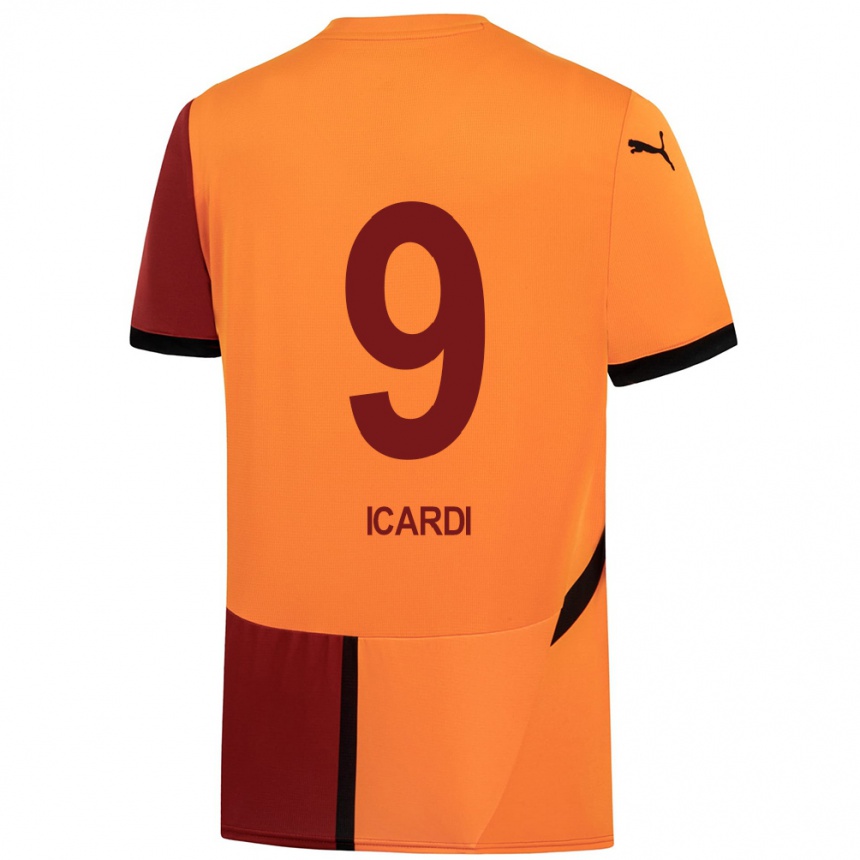 Kids Football Mauro Icardi #9 Yellow Red Home Jersey 2024/25 T-Shirt