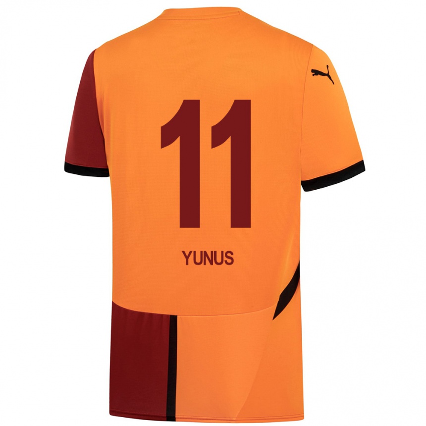 Kids Football Yunus Akgün #11 Yellow Red Home Jersey 2024/25 T-Shirt