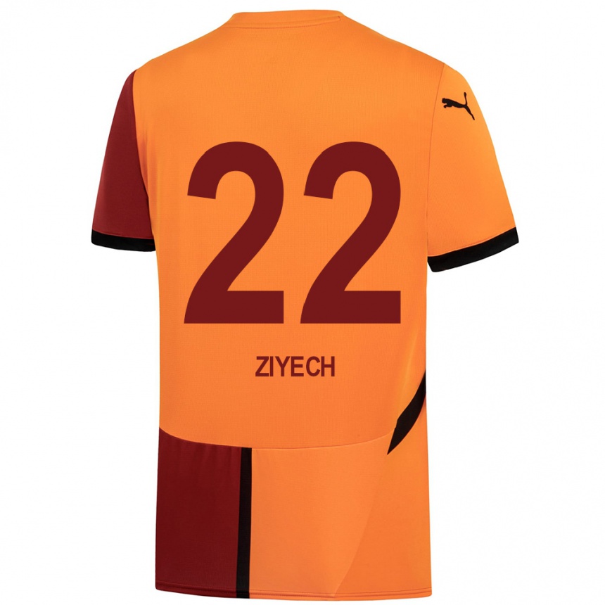 Kids Football Hakim Ziyech #22 Yellow Red Home Jersey 2024/25 T-Shirt