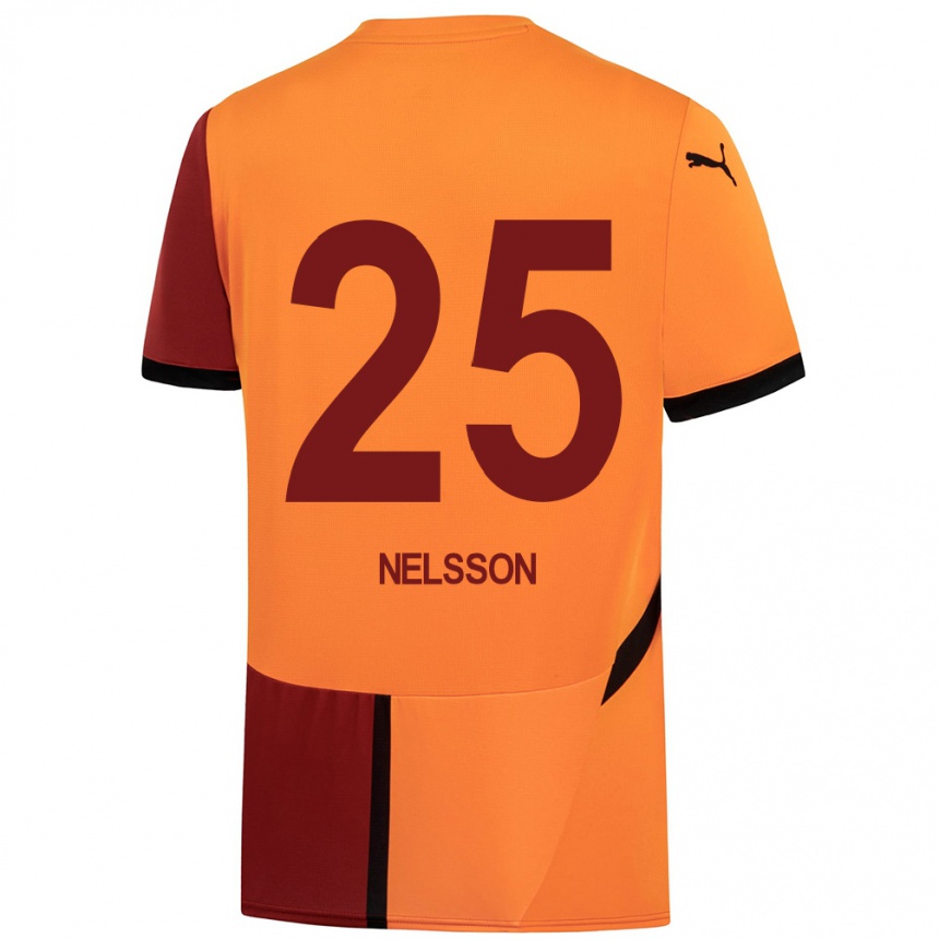 Kids Football Victor Nelsson #25 Yellow Red Home Jersey 2024/25 T-Shirt