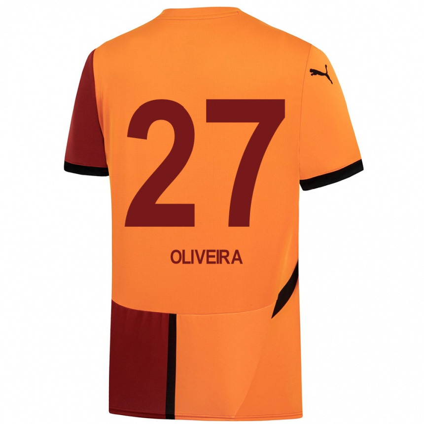 Kids Football Sérgio Oliveira #27 Yellow Red Home Jersey 2024/25 T-Shirt