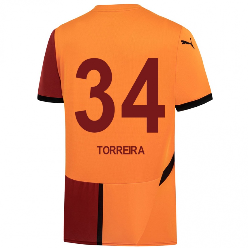 Kids Football Lucas Torreira #34 Yellow Red Home Jersey 2024/25 T-Shirt