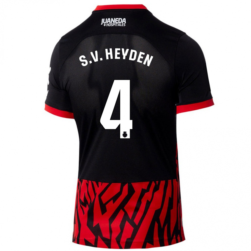 Kids Football Siebe Van Der Heyden #4 Black Red Home Jersey 2024/25 T-Shirt