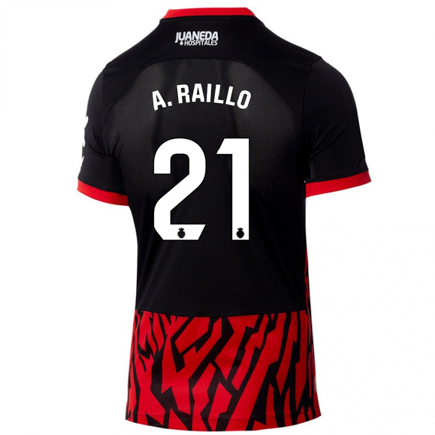 Kids Football Antonio Raíllo #21 Black Red Home Jersey 2024/25 T-Shirt