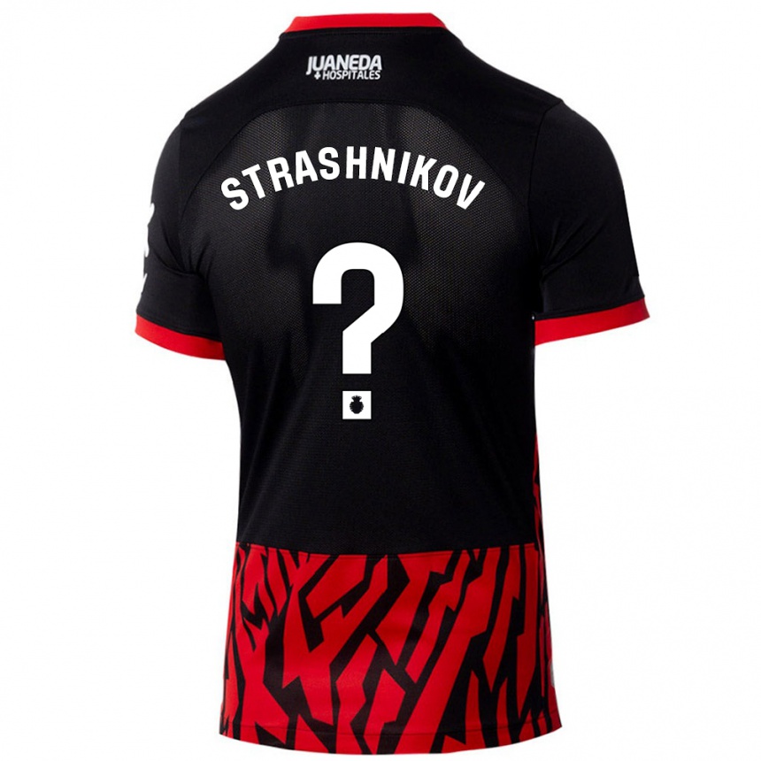 Kids Football Nikolay Strashnikov #0 Black Red Home Jersey 2024/25 T-Shirt