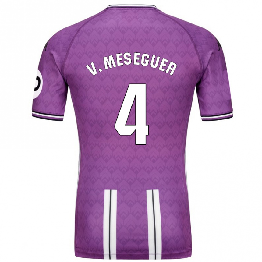 Kids Football Víctor Meseguer #4 Purple White Home Jersey 2024/25 T-Shirt