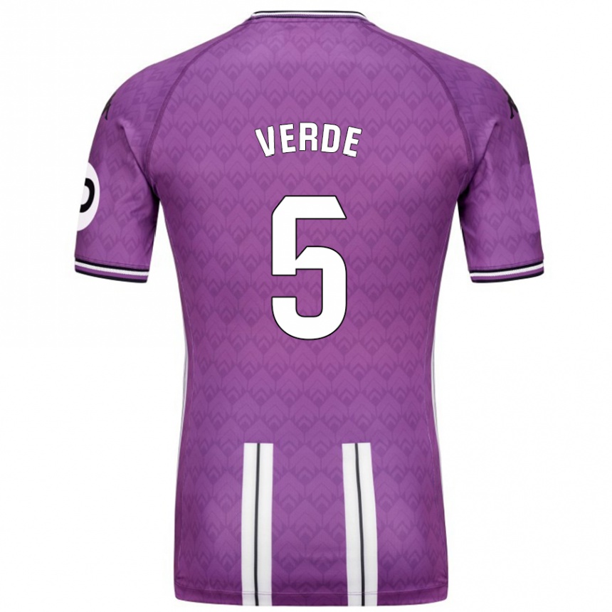 Kids Football Adrián Verde #5 Purple White Home Jersey 2024/25 T-Shirt