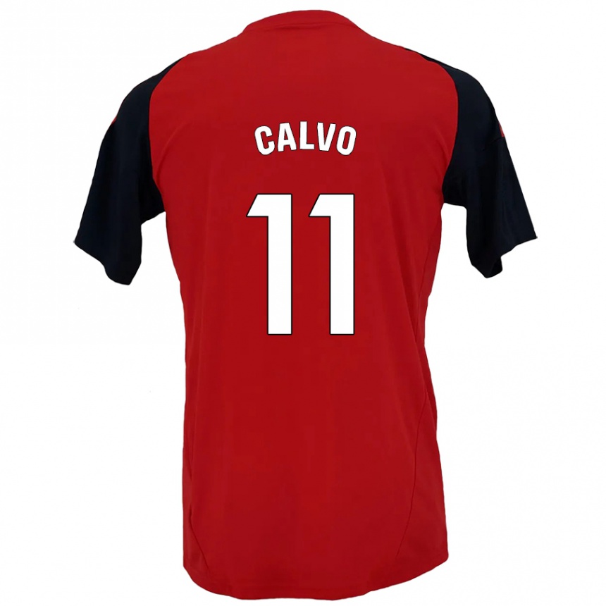 Kids Football Álex Calvo #11 Red Black Home Jersey 2024/25 T-Shirt