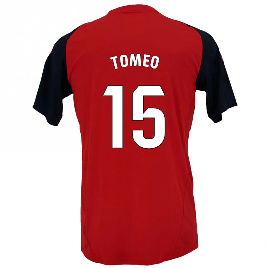 Kids Football Pablo Tomeo #15 Red Black Home Jersey 2024/25 T-Shirt