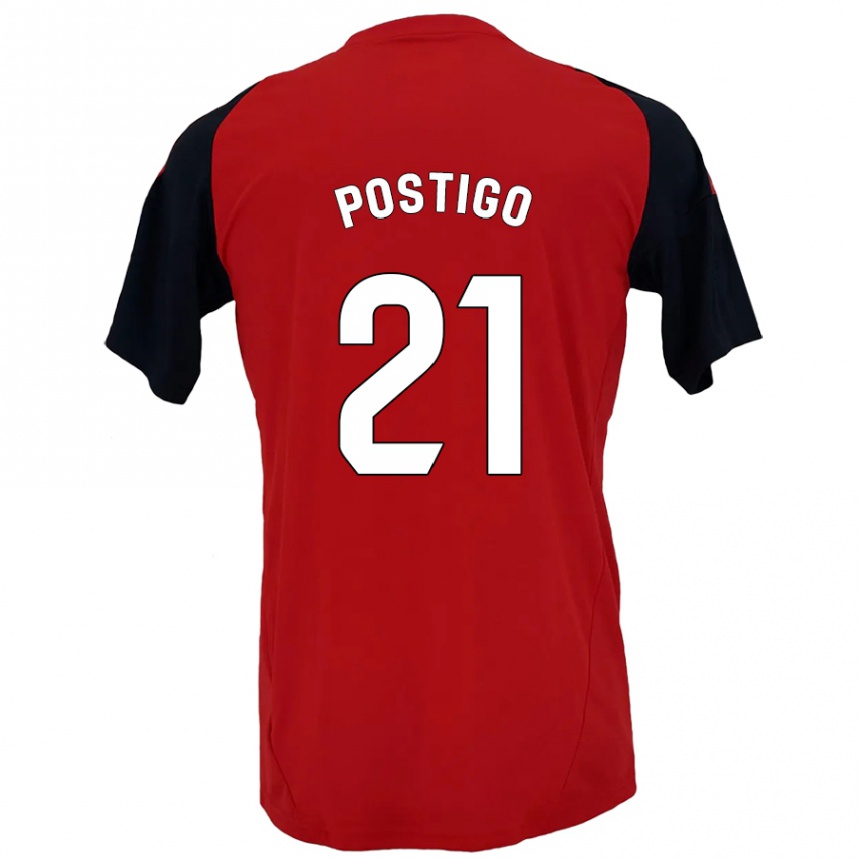 Kids Football Sergio Postigo #21 Red Black Home Jersey 2024/25 T-Shirt