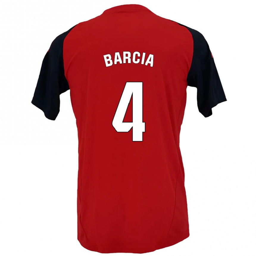 Kids Football Sergio Barcia #4 Red Black Home Jersey 2024/25 T-Shirt