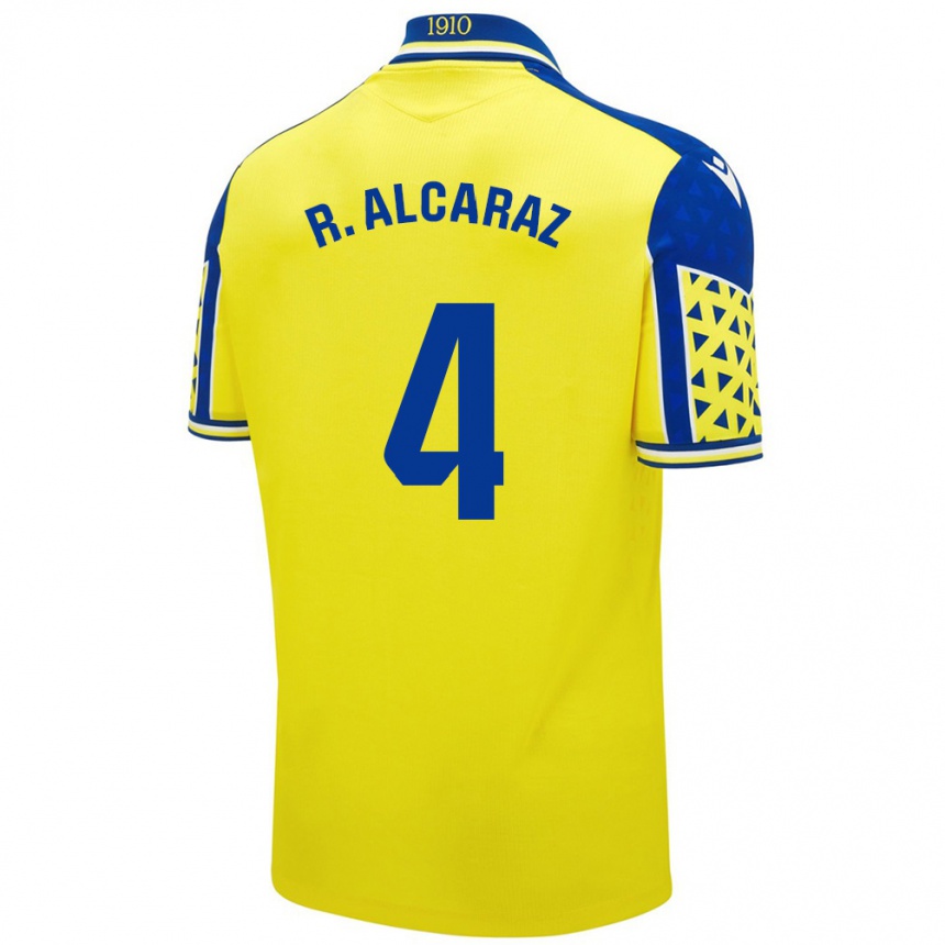 Kids Football Rubén Alcaraz #4 Yellow Blue Home Jersey 2024/25 T-Shirt