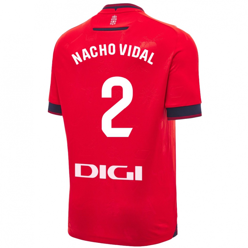 Kids Football Nacho Vidal #2 Red White Home Jersey 2024/25 T-Shirt