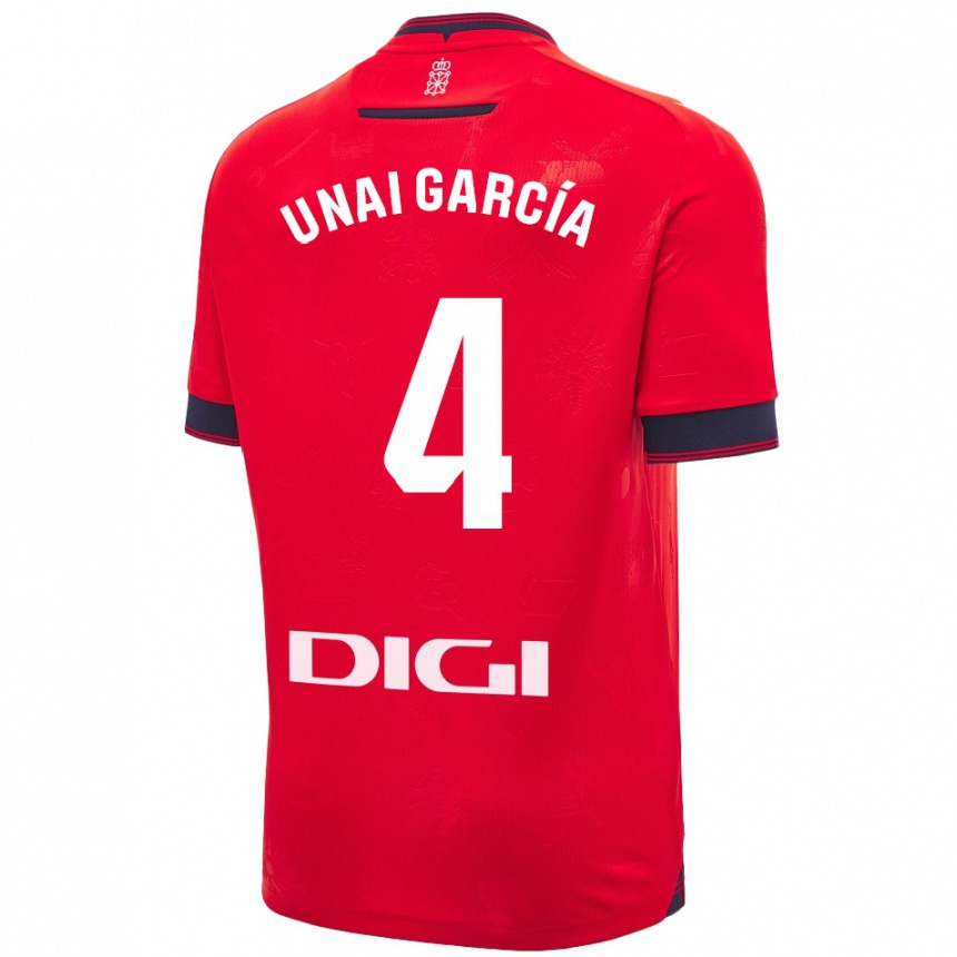 Kids Football Unai García #4 Red White Home Jersey 2024/25 T-Shirt