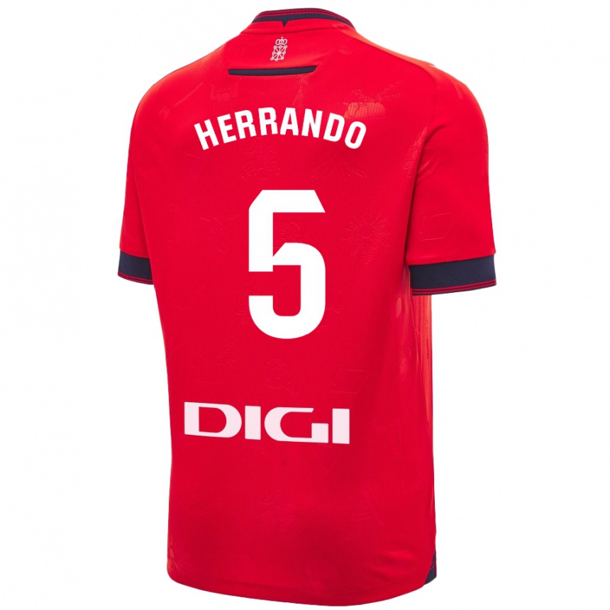 Kids Football Jorge Herrando #5 Red White Home Jersey 2024/25 T-Shirt