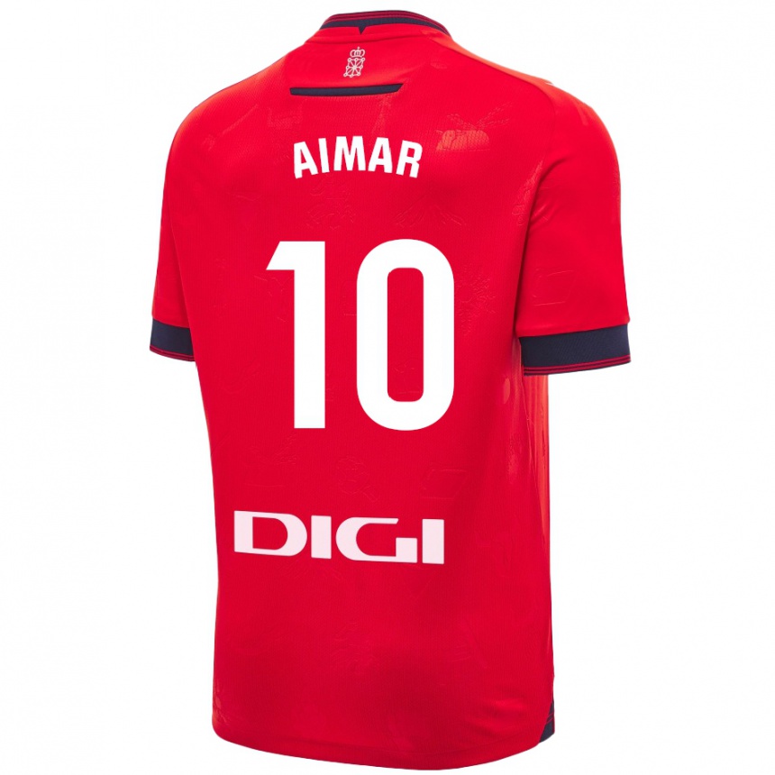 Kids Football Aimar Oroz #10 Red White Home Jersey 2024/25 T-Shirt