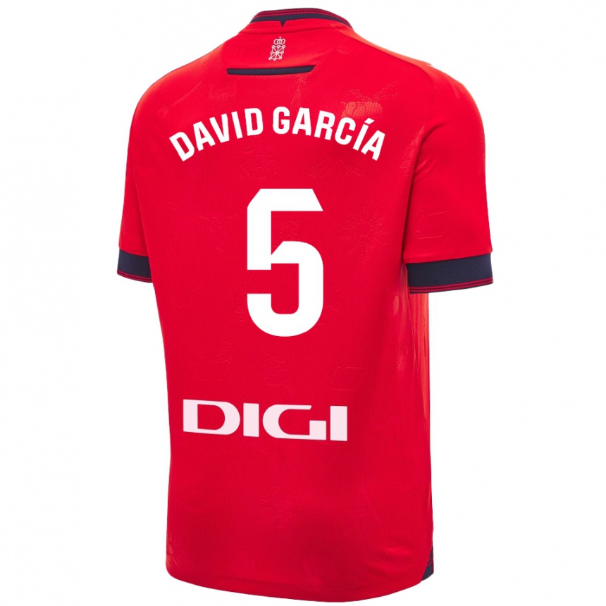 Kids Football David García #5 Red White Home Jersey 2024/25 T-Shirt