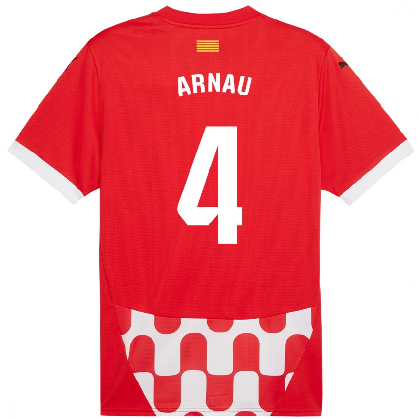 Kids Football Arnau Martínez #4 Red White Home Jersey 2024/25 T-Shirt